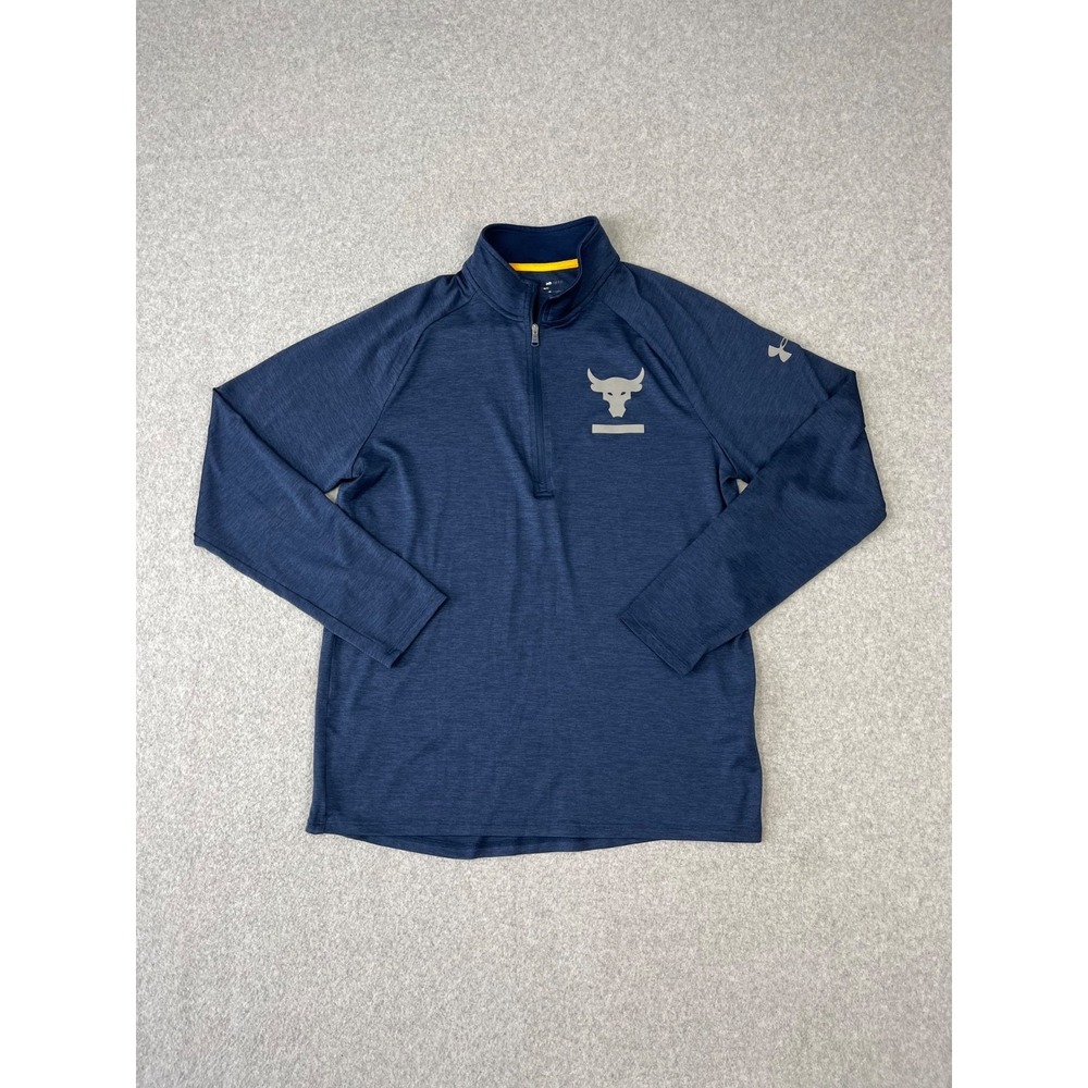 Under Armour UA Project Rock Tech Pullover Mens M Navy 1/4 Zip Mock Neck